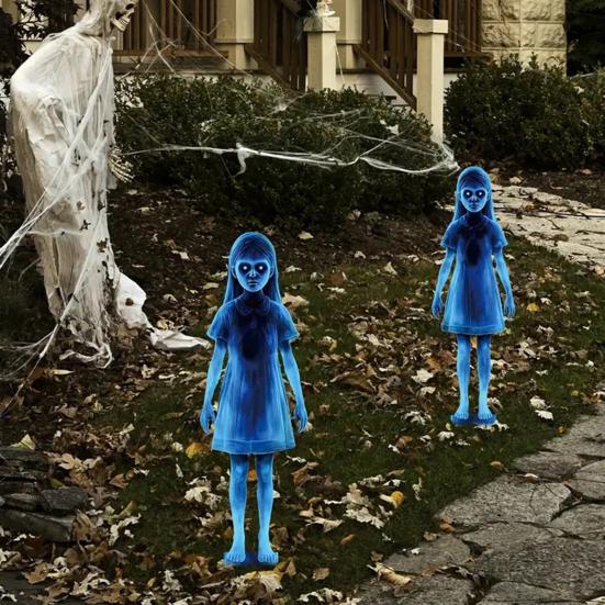 Spøkelsesjente Hagepinne Skummel Metall Blå Spøkelsespinne Halloweendekorasjon Hjemsøkt Hus Rekvisitt for Gård Terrasse Plen