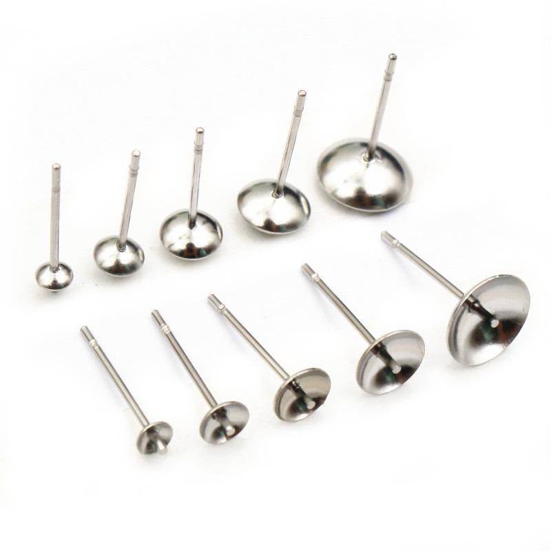 100 Pcs Stainless Steel Pearl Inlaid Ear Stud Raised Bowl Needles