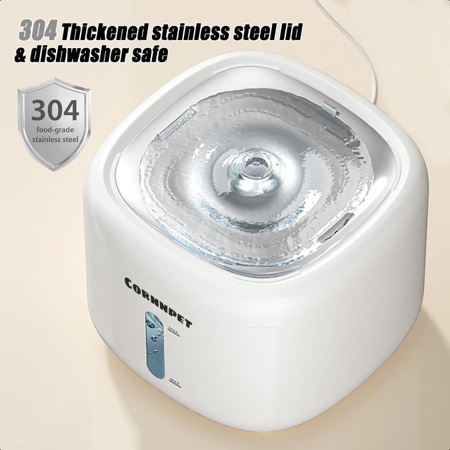 

Фонтан для кошек, миска для воды 74 унции 2,2 л для питьевой воды, фонтаны для кошек для помещений, крышка из нержавеющей стали, фонтан для воды для домашних животных для маленьких ан United States