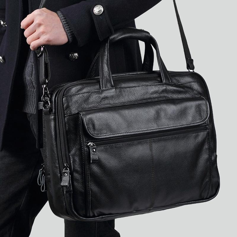 Genuine Leather Bag Leather Men's Bag, Business Briefcase, Retro Men's Messenger Handbag, 15.6-inch Leather Computer Bag