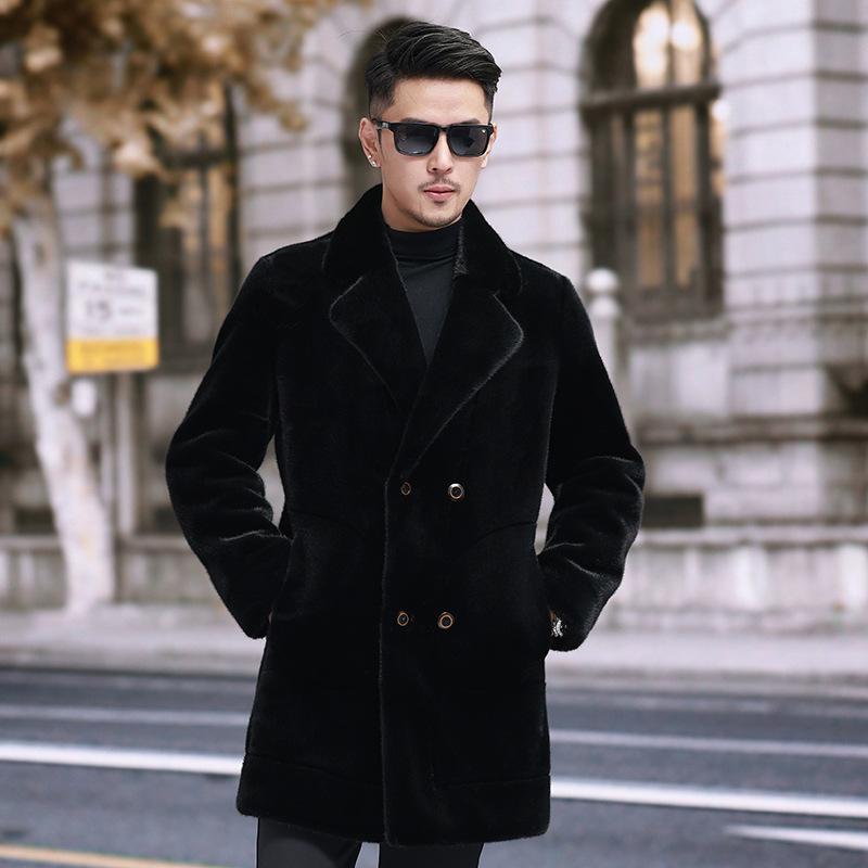 

Двусторонняя шуба для мужчин, зимняя, новая норковая шуба средней длины, имитация норки, теплая и утолщенная 3XL