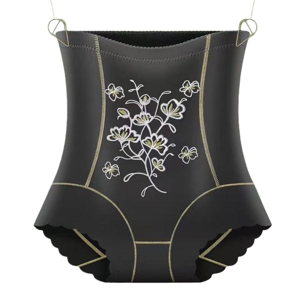 

High Waist Butt Lifter Briefs Embroidery Flower Tummy Control Underwear Seamless Underpants Lady XL 60-70kg чорний