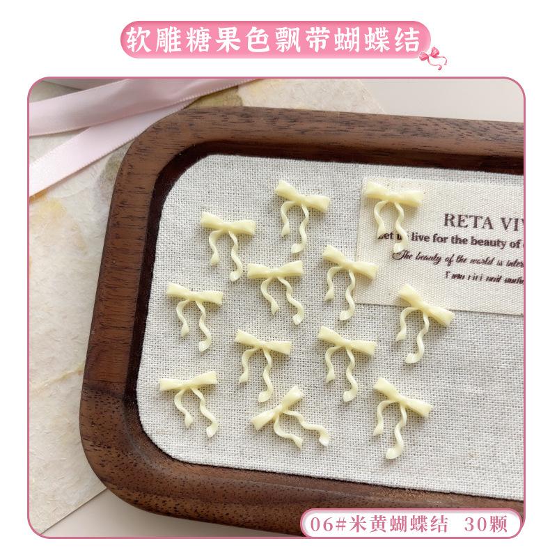 30Pcs Ribbon Bow Nail Art Charms 3D Nail Decoration Macaron Color Manicure Accessories Resin Material Diy