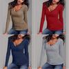 Elegant Autumn And Winter Long-sleeved Solid Color T-shirt V-neck Slim Bottoming Shirt