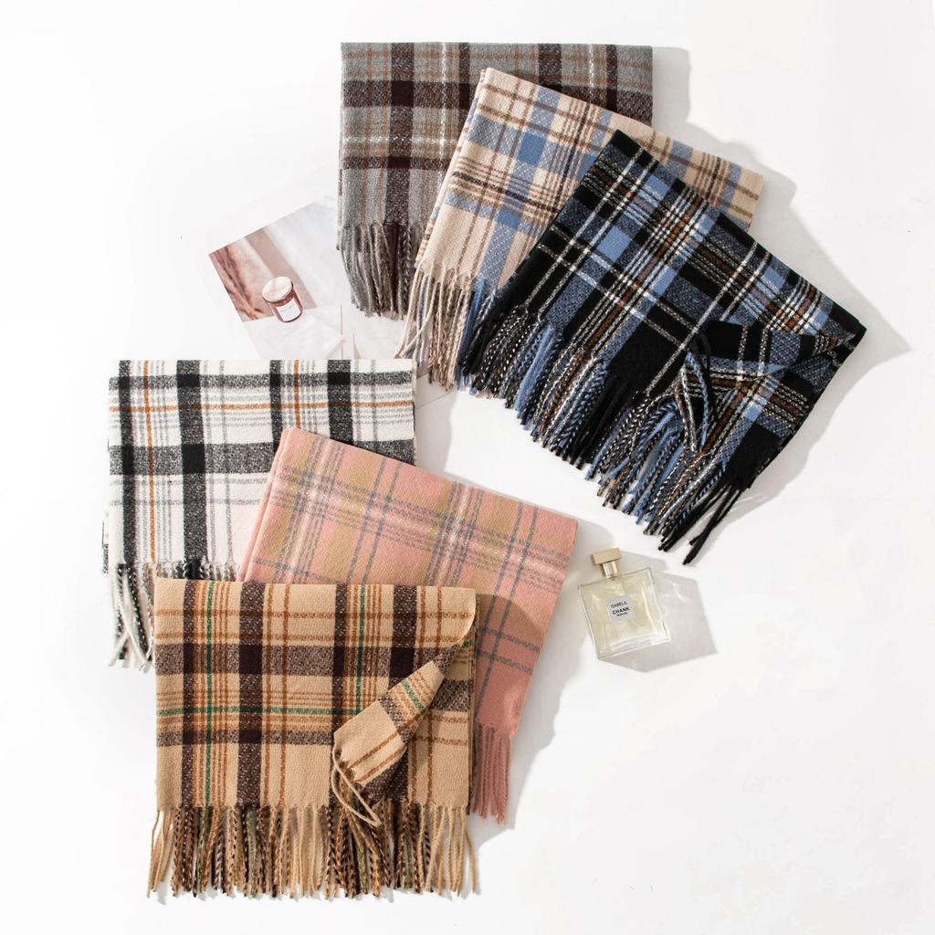 New Autumn and Winter Scarf for Women Winter High End Scarf Korean Style Thickened and Warm Imitation Cashmere Plaid Shawl