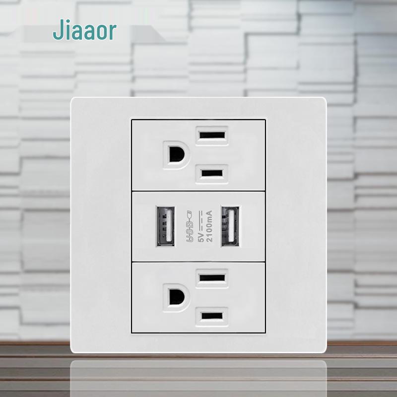 

86 Type American Standard Switch & Socket Panel with Double USB & Type-C, 3-Hole Plug for Japan & Taiwan, Concealed Installation