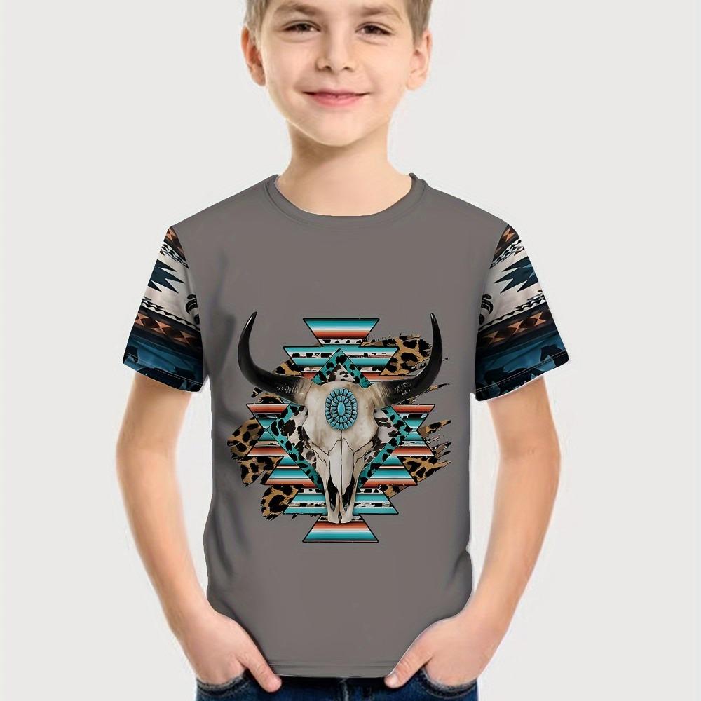 Kids Clothes Boys Tshirt Short Sleeve 3D Skull Print Children Summer Clothes Creative Stylish Streetwear Round Neck Girl Clothes