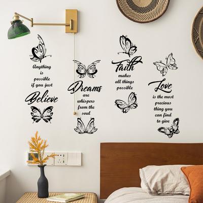 WZ9028 Black English Slogan Butterfly Wall Beautification Decorative Wall Stickers Self-adhesive