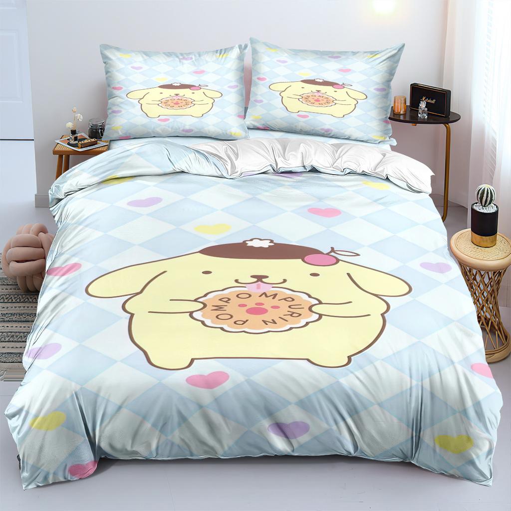 Cute Pom Pom Purin Bedding Sets Comforter Quilt Bed Cover Duvet Cover Pillow Case 2-3 Pieces Sets Kids Adult Size Bedroom Decor