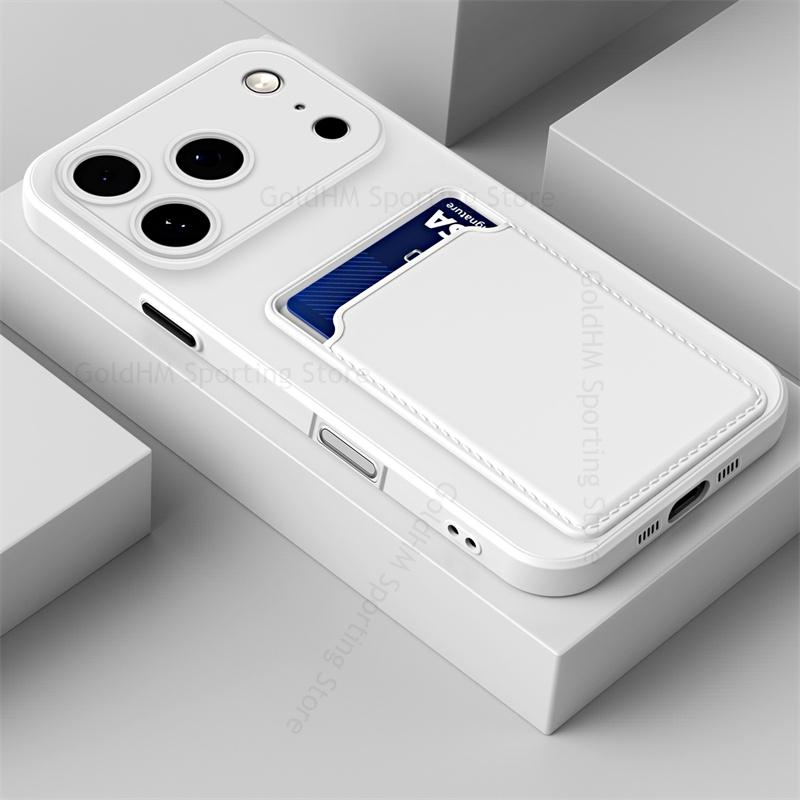 Конфетно-мягкий силиконовый чехол для телефона для iPhone 17 16 Pro Max, однотонный чехол с держателем для карт, противоударный чехол для Apple 15 14 13 12 Pro Max 17 Air 16 Plus For iPhone 17 ProMax белый