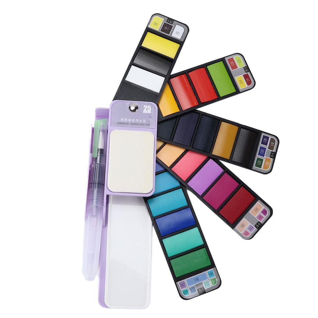Watercolor Paint Set Portable Foldable Fan Shape 25 Colors Travel Watercolor Set with Water Brush