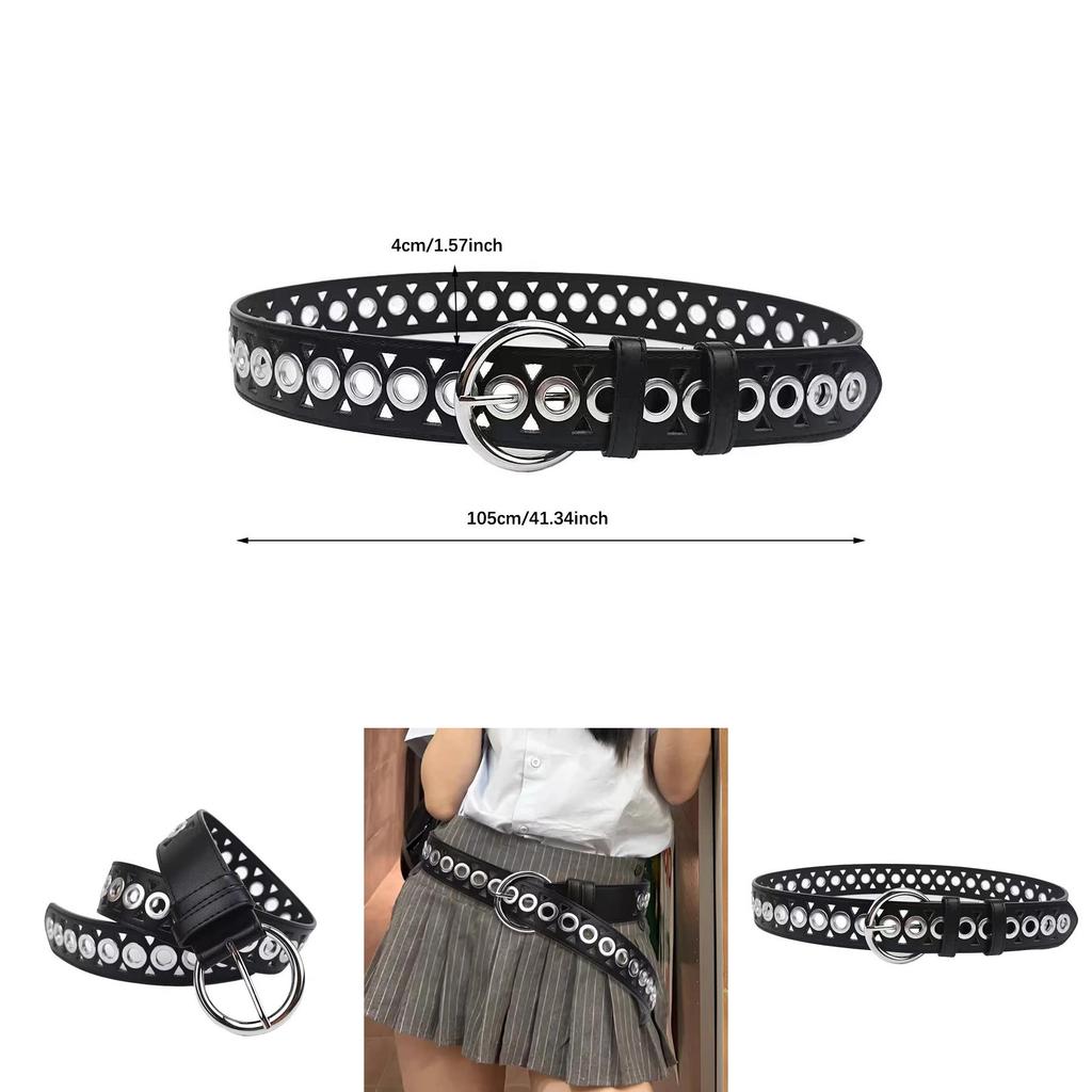 Retro Doppelzahn Metallgürtel mit perforiertem Muster für Streetstyle-Look