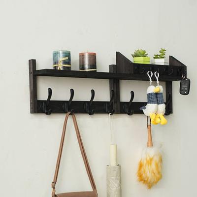 Wall Mounted Coat Rack with Shelf Rustic Wooden Wall Shelf with 11 Hooks Mail Holder 4-in-1 Entryway Organizer Key Hanger for Living Room Bedroom