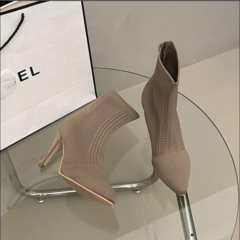 Fashion Creative Design Luxury Women Socks Shoes Brand Stretch Fabric Pointed High Heel Boots Comfortable Socks Shoes Integrated Shoes
