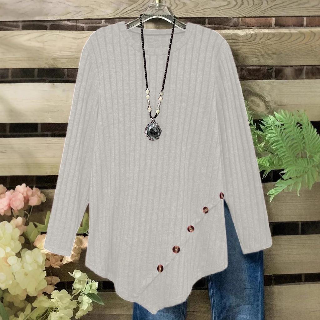 New Plus Size Women's Fashion Solid Color Long Sleeve Top Irregular Hem Casual Clothing for Women European American Style