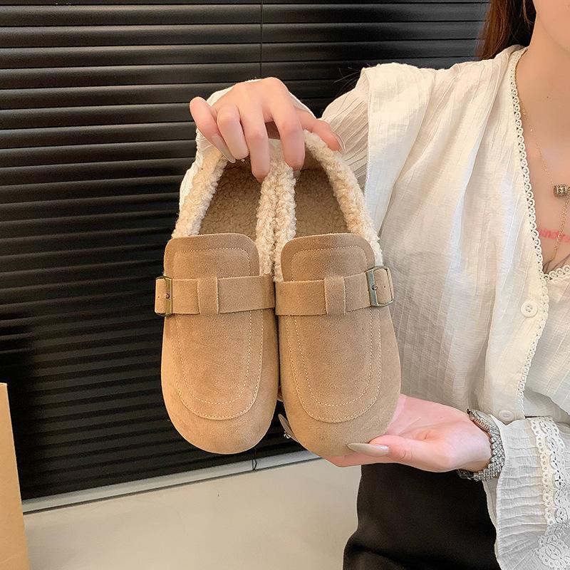 Retro Doudou shoes women's 2025 winter new fleece thickened casual soft-soled fluffy shoes one-pedal flat cotton shoes