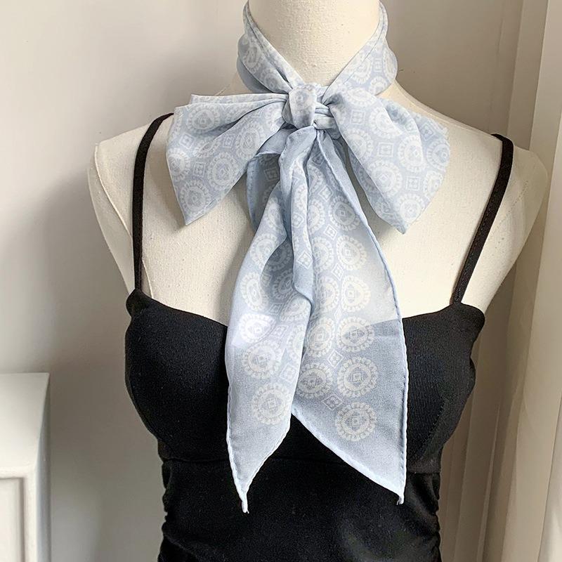 Silk scarf, long strip, high-end feeling, fresh and soft, literary and decorative scarf, scarf, versatile headscarf, headband, silk scarf, waist tie.