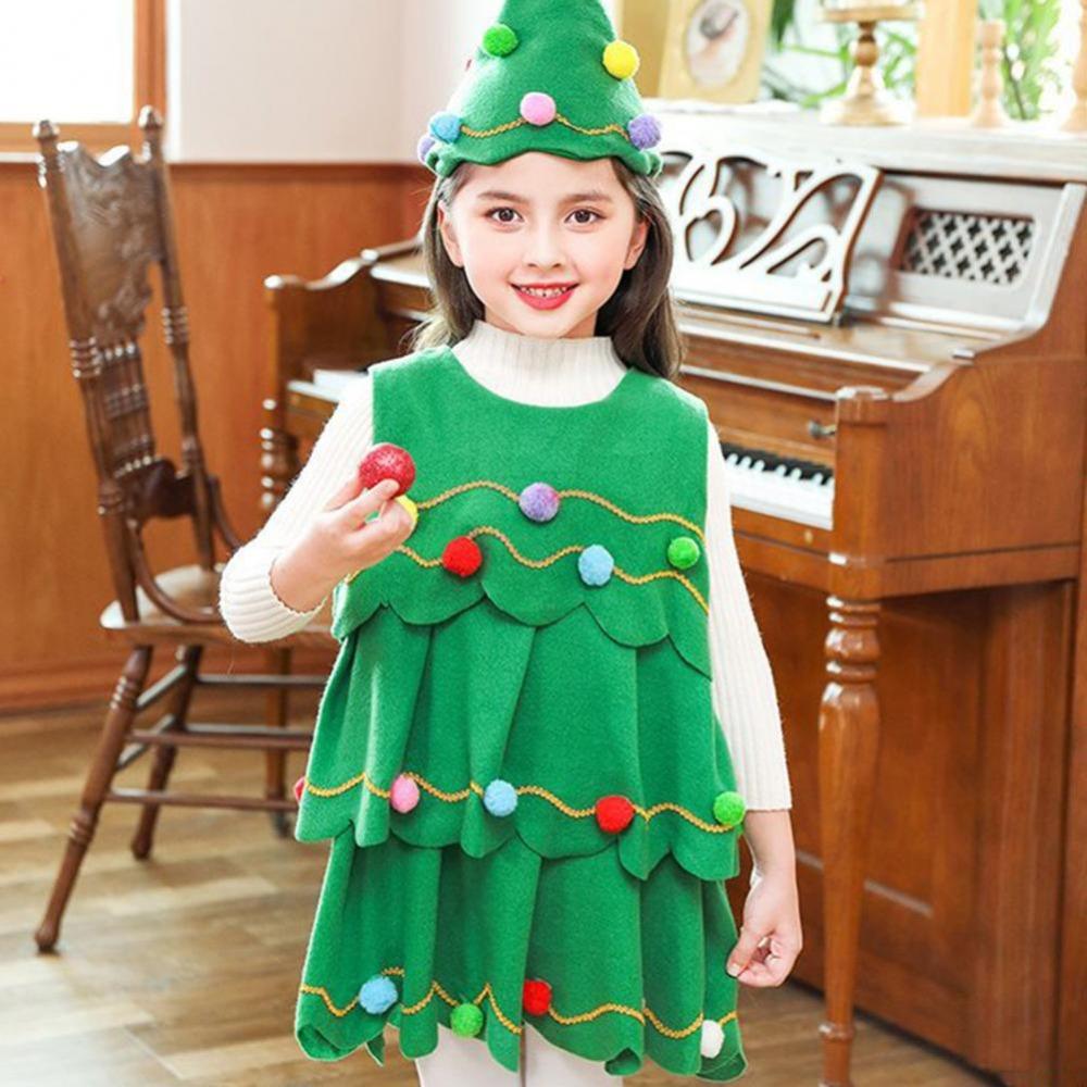 with Hat Christmas Tree Costume Decor Cosplay Performance Clothes Green Xmas Clothes  Kids Adults