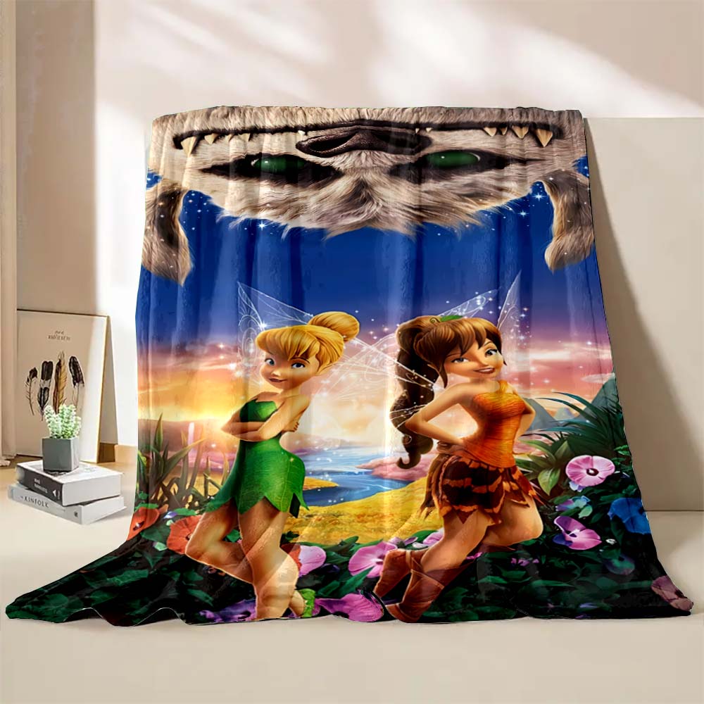 Multi-Style Tinker Bell Cartoon Print Blanket Super Warm Fluffy Bedroom Living Room Sofa Study Office Four Seasons Blanket Gift