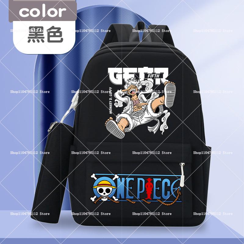 2pcs One Piece Backpack with Pencil Case Student Schoolbag Casual Large Capacity Backpack Boys Men Cartoon Anime Bookbag Gift
