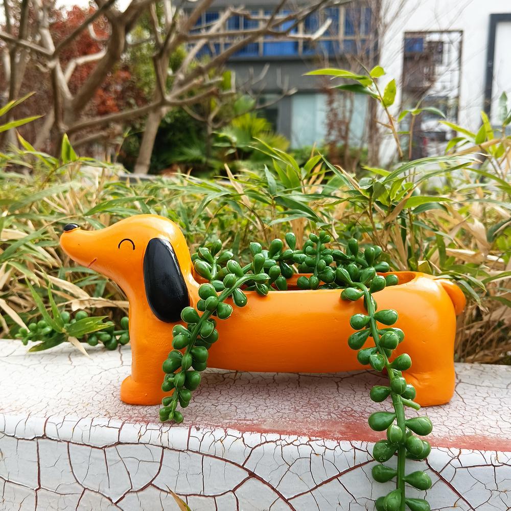 Cute Dachshund Dog Flower Pot Garden Office Decoration Resin Flowerpot Cute Animal Flowerpot Cactus Plants