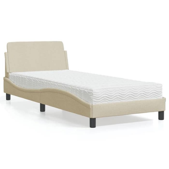 VidaXL Bed with Mattress Cream 80x200 Cm Fabric, Bedroom Furniture, Single Bed, Curved Bed Frame, Slatted Base, Bed 3208289