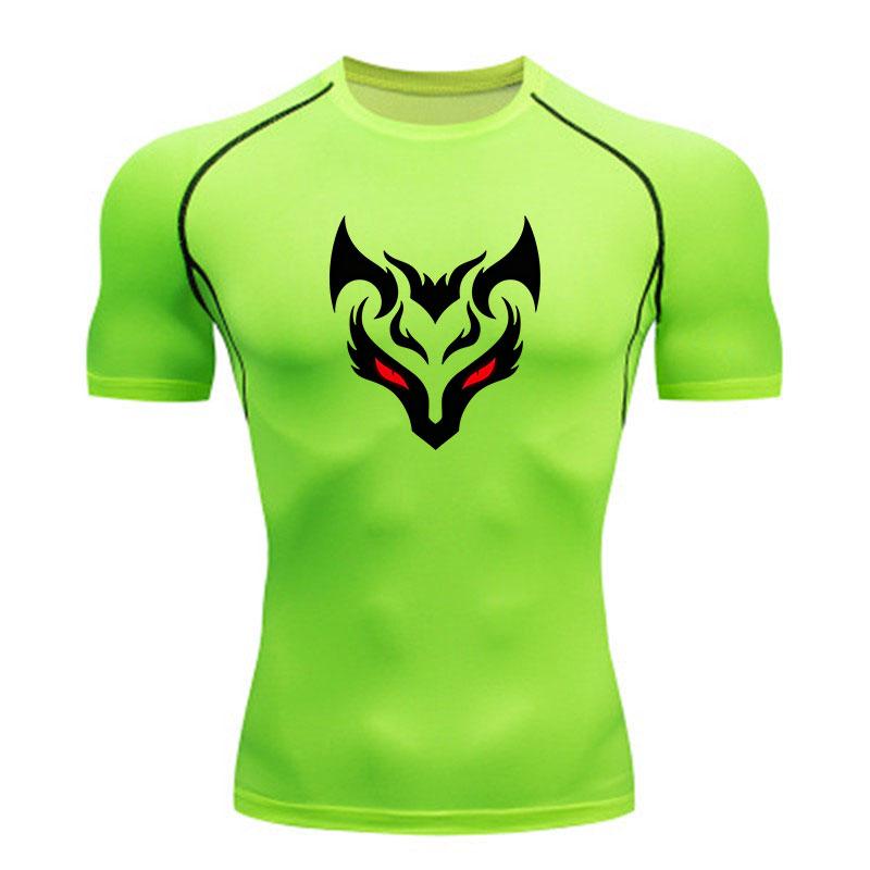 Men's Compression Fitness Sport T-Shirt, Cool Devil Face Red Eyes Print Quick Dry Breathable Athletic Top for Gym Workout Training Running Active Wear