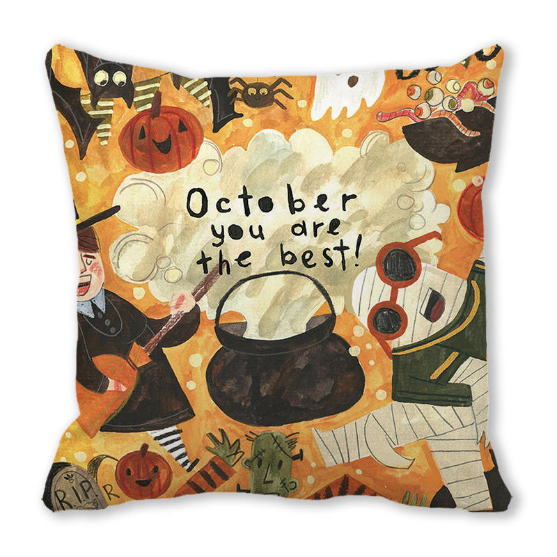 Halloween Horror Pumpkin Print Pattern Cushion Cover for Home Living Room Sofa Decoration Square Polyester Pillowcase