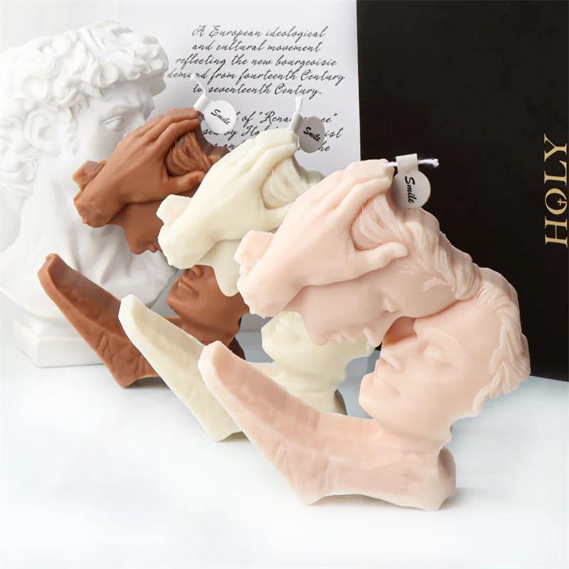 DIY Lovers Kiss Candle Silicone Mold Nordic Style Simple Face Kissing Sculpture Resin Gypsum Silicone Mold wedding decor