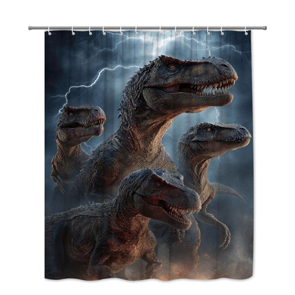 Dinosaur Shower Curtain T Rex Jurassic Scene Thunderstorm Background Wild Prehistoric Decor Kids Bathroom Waterproof Non-Toxic