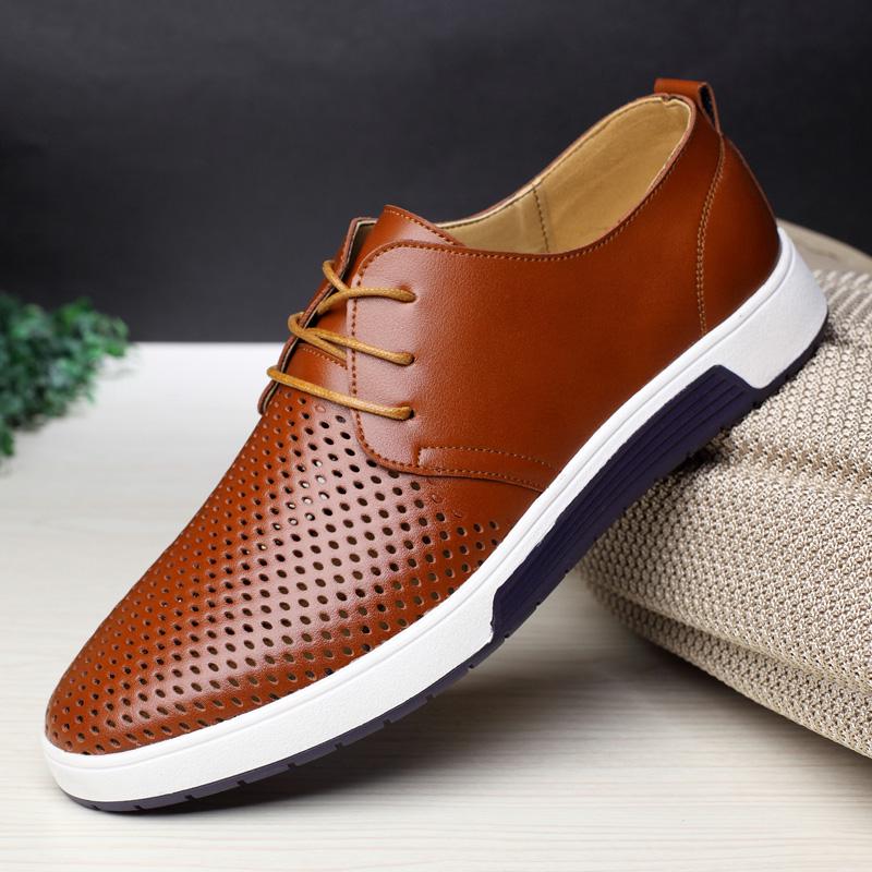 Fashion Men Casual Shoes Summer Breathable Leather Holes Design Brand Flat Shoes for Men Driving Shoes Men's Boat Shoes