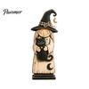 Vintage Style Witch Party Supplies Wooden Figurine, Halloween Statues with Decorations for Home Display Broom Pumpkin Black Cat, Fall Farmhouse