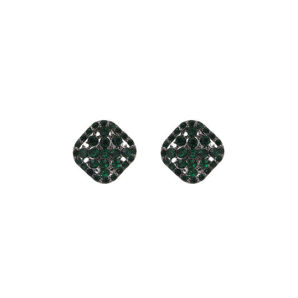 Super Flash Green Diamond-Set Stud Earrings Geometric Full Diamond Earrings Atmospheric Exaggeration Light Luxury Ear Buckles Women