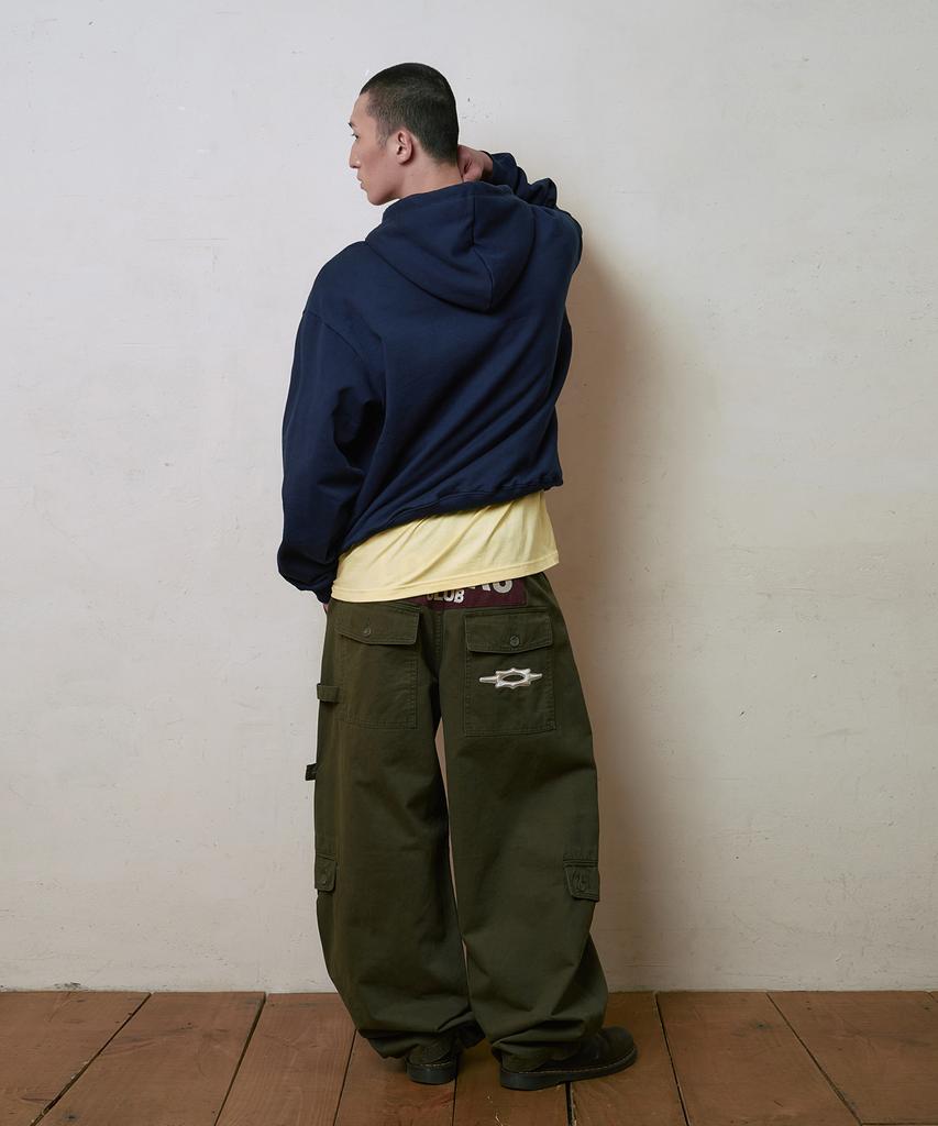 Lujeoseukeulleob Multi Cargo Pocket Wide Cotton Pants Khaki