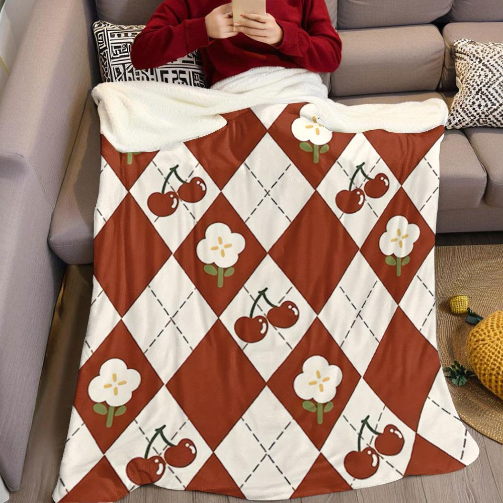 Cherry Gingham Flannel Blanket Perfect for Sofa Office Bed Travel Sleep Read Relax Camping Four Season Use