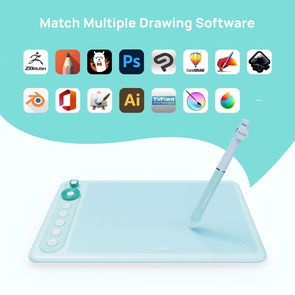 Parblo Pen Intangbo X7 Digital Graphics Tablet with Mode Switch 6 Customized and Upgraded Hard Inch Drawing Compatible with and Chrome Tablet, Button,