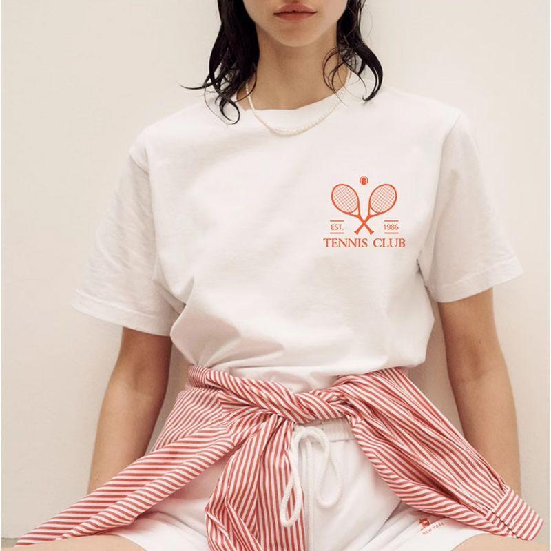 Tennis Club Tennis Short sleeve T-shirt Women 2025 New Summer Sports Pure Cotton Wide Loose Shoulder Half Sleeve