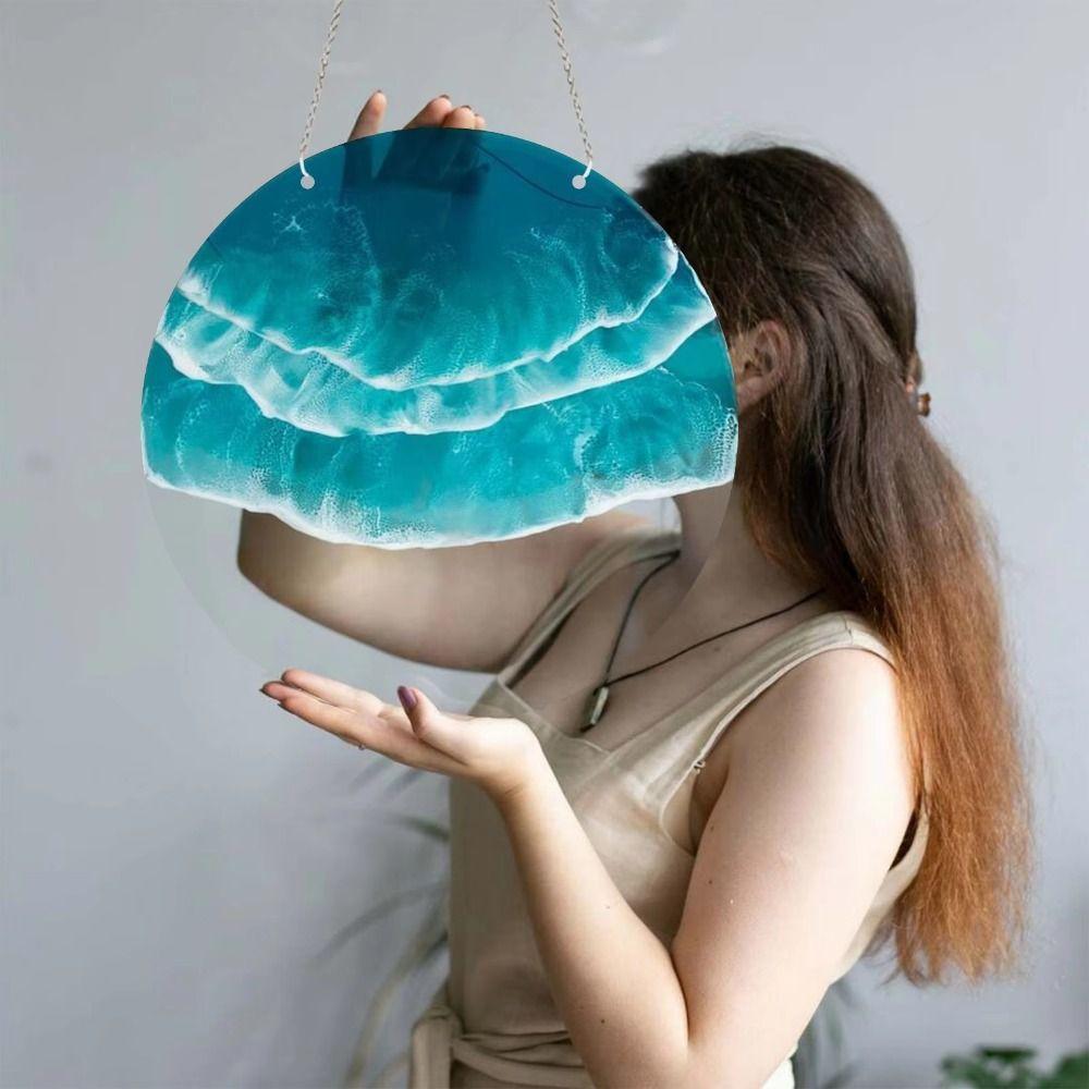 with Hanging Rope Ocean-Wave Wall Art Hangings Round Sea Wave Stained Acrylic Panels  Indoor