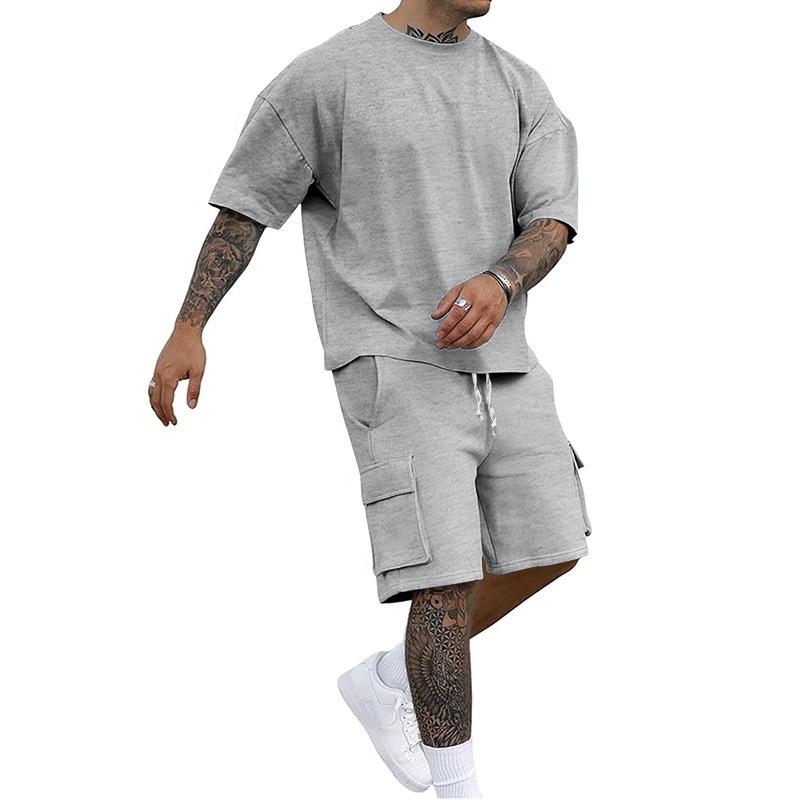 Men's Casual Summer Tracksuit with Short Sleeve Tee Utility Shorts