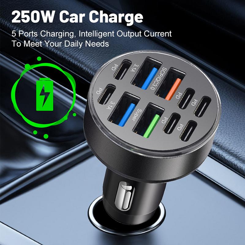10-Ports Usb Type-C Car Phone Charger For Truck Vehicles Usb-C Fast Charging Power Adapter For Iphone For Samsung Huawei Xiaomi