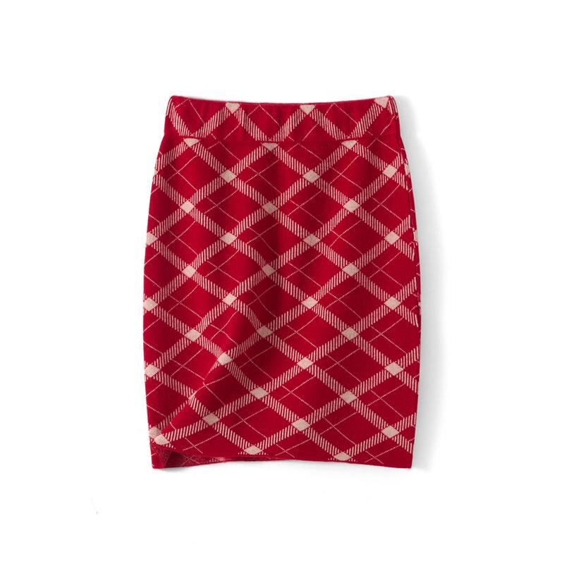 Women's Elegant High Waist Wool Plaid A-line Skirt - Autumn/Winter Slim Fit