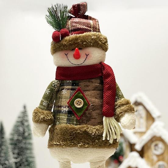 Christmas Plush Doll Plaid Standing Santa Snowman Reindeer Plush Figure with Retractable Legs for Xmas Holiday Party Fireplace Table Decor
