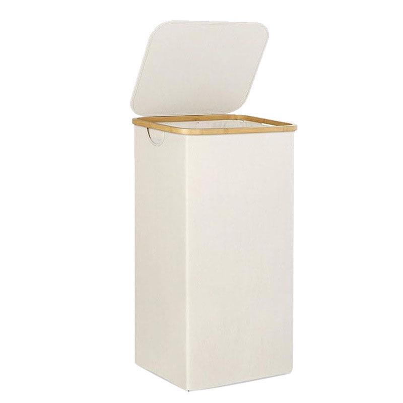 Foldable Bamboo Laundry Hamper with Lid - Oxford Cloth Dustproof Storage Basket