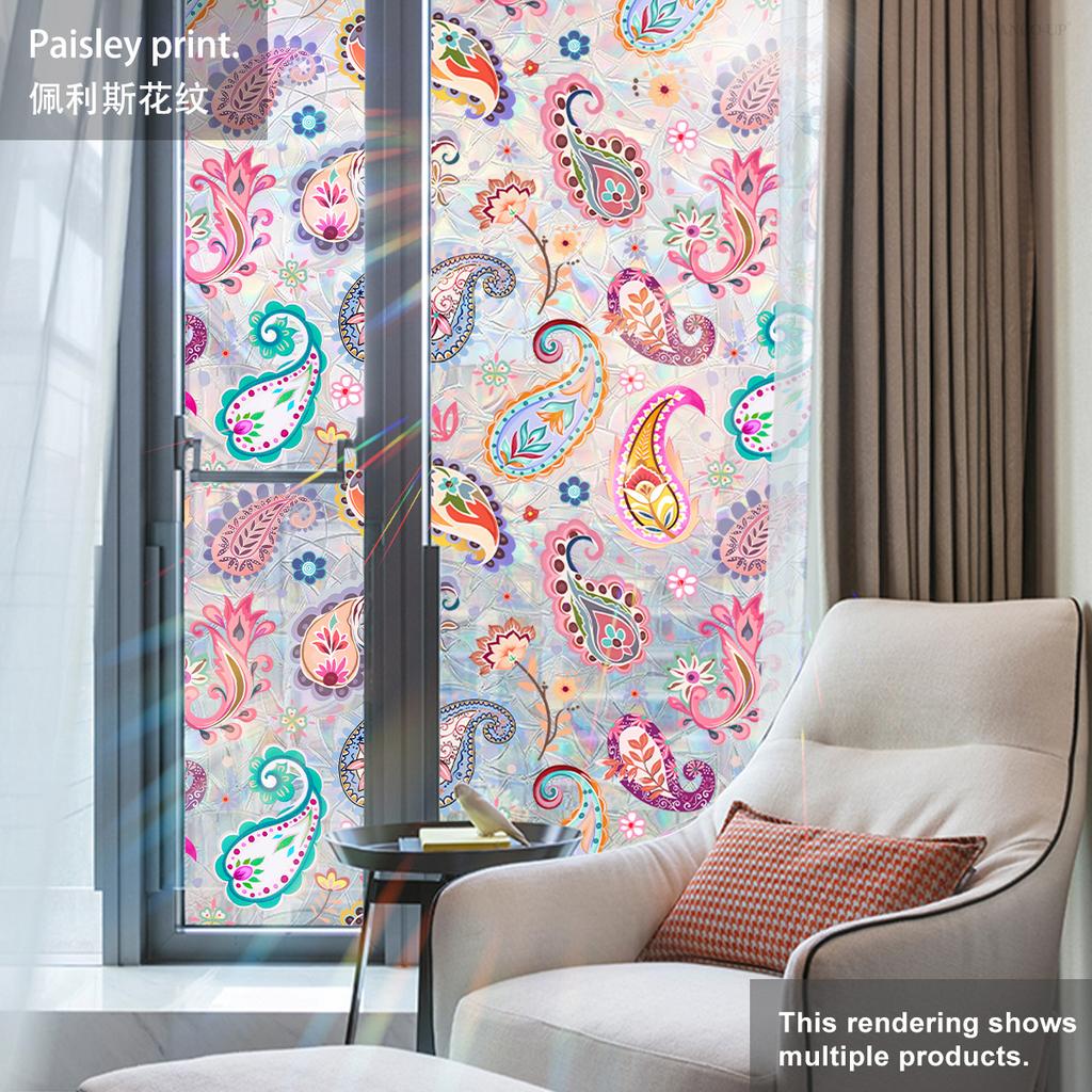 Xc9254 Hand-Painted Sunlight Colorful Pellis Pattern Electrostatic Glass Window Sticker Double-Sided Visual Decoration