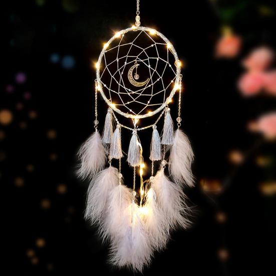 Lapač snů Poutavý kreativní tvar Železný prsten LED Měsíc Lapač snů Nástěnná umělecká ozdoba pro domácnost