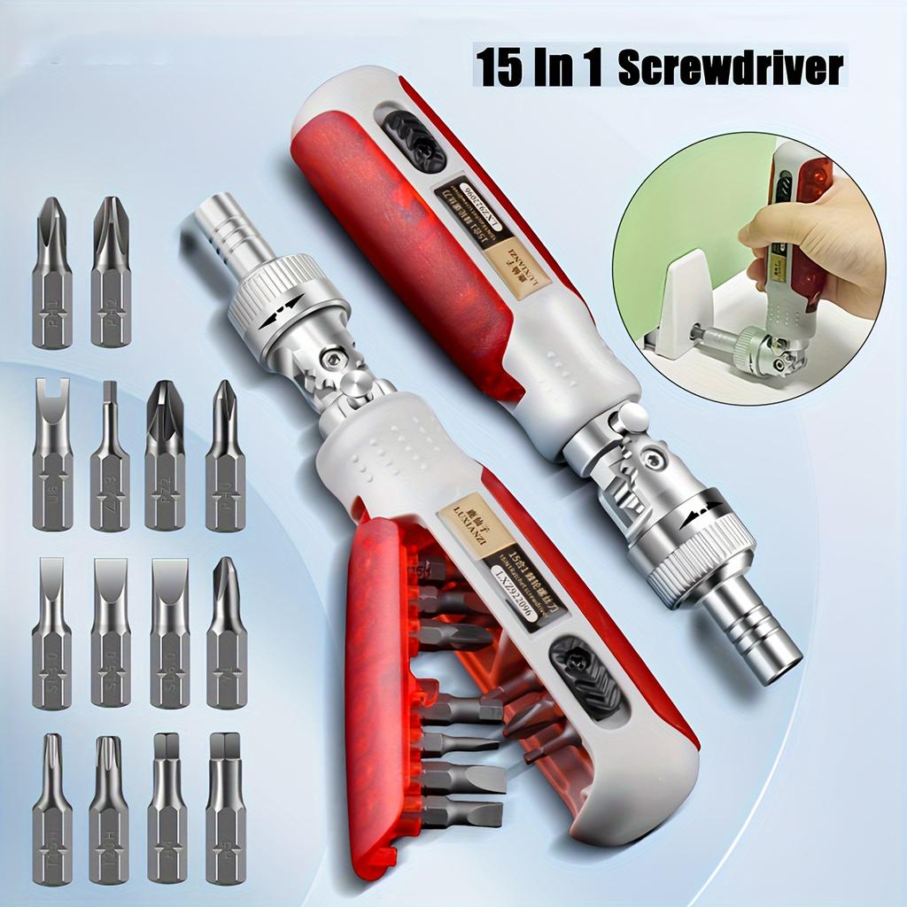 15in 1 Portable Precision Ratchet Screwdriver Set with Magnetic Bit, Multifunctional Repair Tool Combination Tool