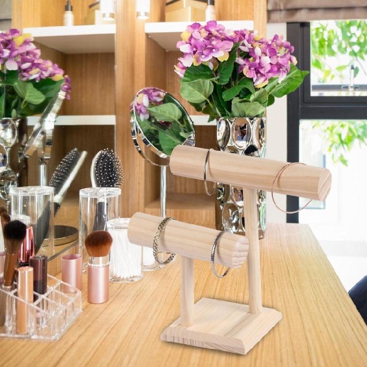 Stylish Wood T Bar Jewelry Holder Elegant Wood Jewelry Display Rack Storage Organizers for Bangles and Watches