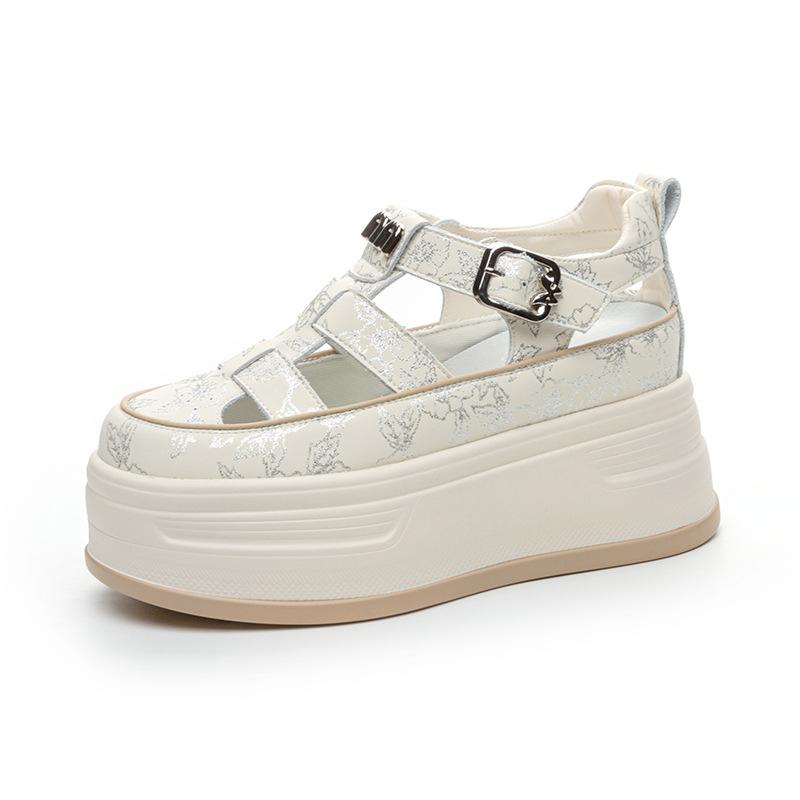 2025 Sommarskor Kvinnor Platåsandaler Koreansk Version Äkta Läder Högklackade Sandaler Damer Höjdökande Skor 7cm