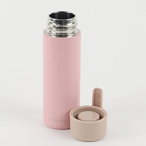 Pearl Metal HB-6259 Slim Stainless Steel Water Bottle with Clip, 130ml Capacity, Hot/Cold Insulation, Pink, Cafe Mug
