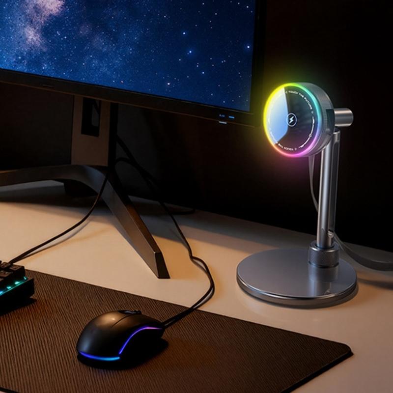 15W Wireless Fast Charging Stand Bracket for Phone 17 16 Aluminum Construction Desktop 360 Degree Rotating Phone Stand